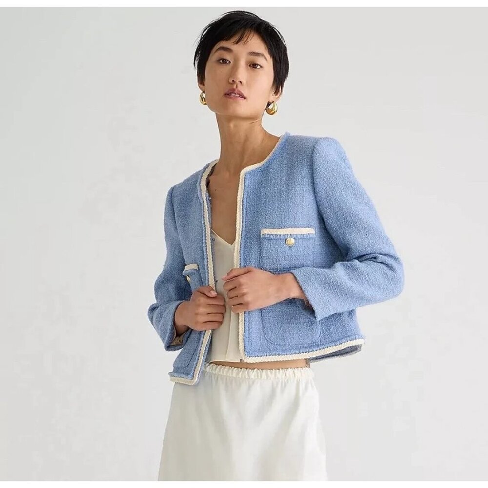 NWT J.Crew Frances Lady Jacket in Pale Seascape Blue Maritime Tweed 14 - Picture 2 of 11